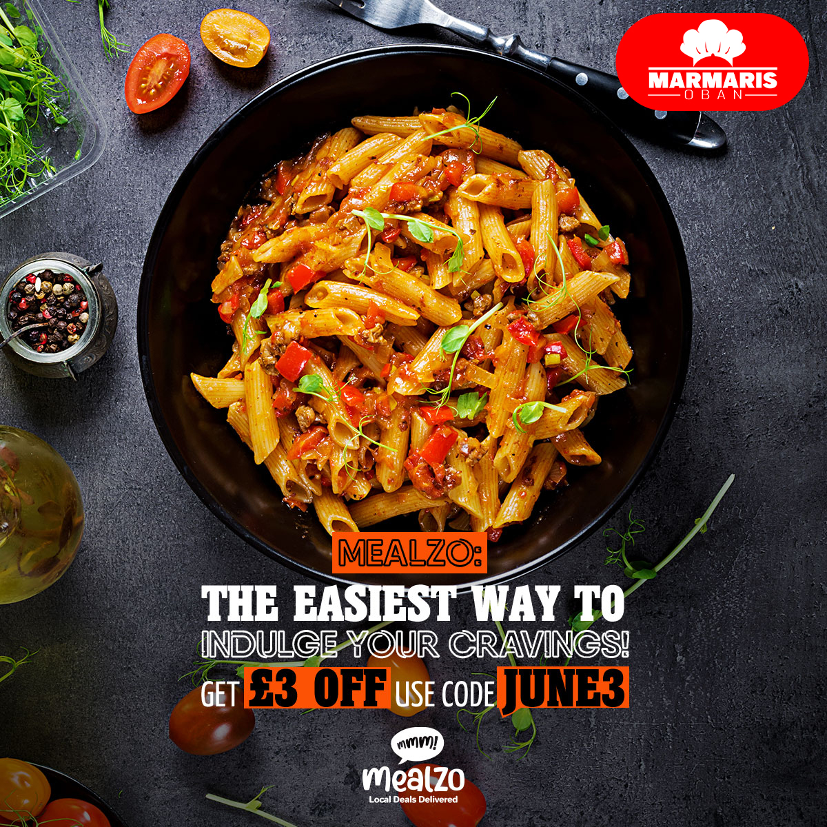 Classic pasta with rich tomato sauce, herbs, and cheese Marmaris Oban Takeaway