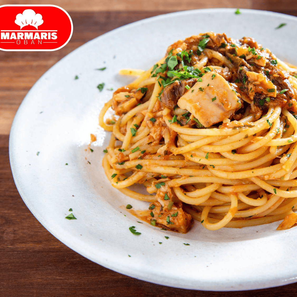 Delicious pasta with creamy sauce and fresh vegetables Marmaris Kebab House Oban